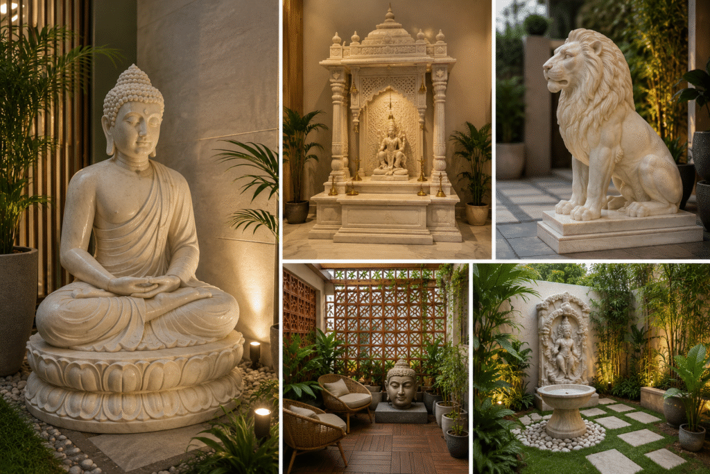 Marble Statues Hyderabad featuring handcrafted Buddha and stone sculptures for home and garden decor